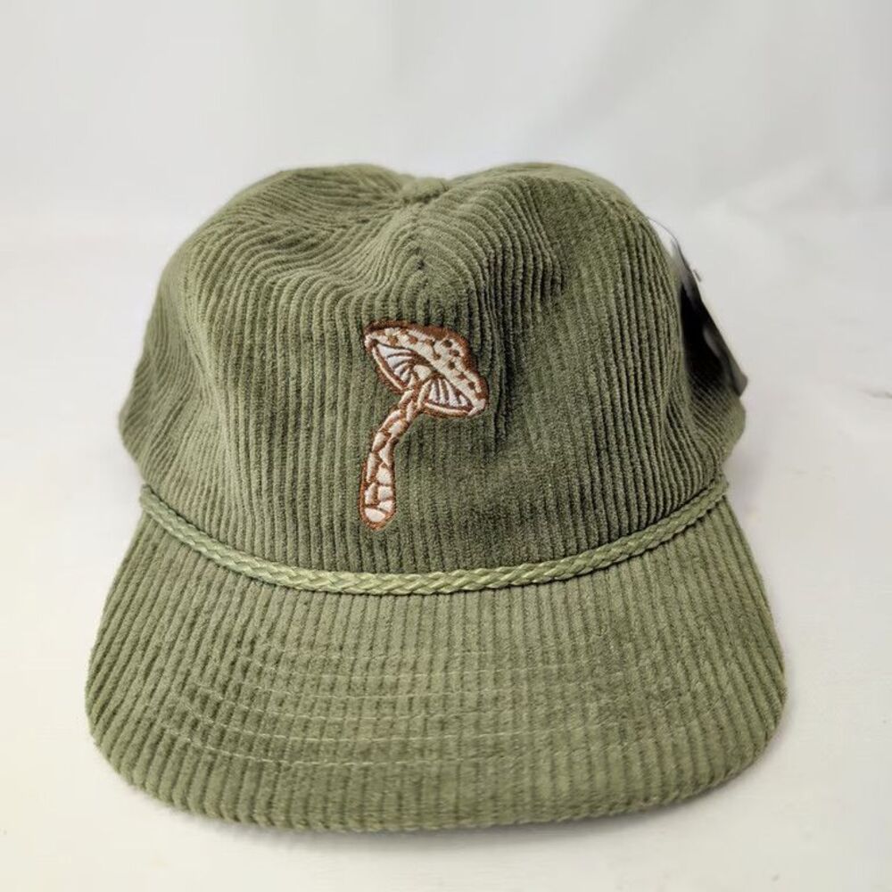 Snag Collective Mushroom Hat Corduroy Rope Olive Green Embroidered Snapback NWT